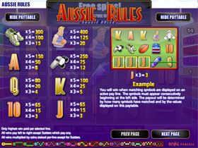 Aussie Rules Paytable Screenshot